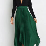 Solid color sun pleated elastic high waist casual all-match fashion dress