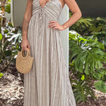 TAUPE PRINTED MAXI DRESS WITH OPEN BACK