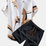Abstract Print Button Up Shirt #Random Pattern Design# & Swim Shorts