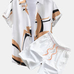 Abstract Print Button Up Shirt #Random Pattern Design# & Swim Shorts