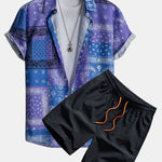 Paisley Bandana Print Button Up Shirt #Random Pattern Design# & Swim Shorts