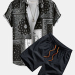 Paisley Print Button Up Shirt #Random Pattern Design# & Swim Shorts