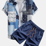 Paisley Patchwork Print Button Up Shirt #Random Pattern Design# & Swim Shorts