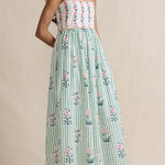 Margovil Tie Shoulder Back Lace-up Striped Floral Maxi Cami Dress