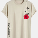 Rose Slogan Print Cotton Arc Hem T-Shirt