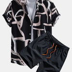 Abstract Print Button Up Shirt & Swim Shorts