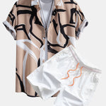 Abstract Print Button Up Shirt & Swim Shorts