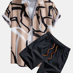 Abstract Print Button Up Shirt & Swim Shorts