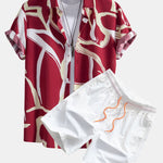 Abstract Print Button Up Shirt & Swim Shorts