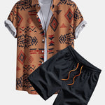 Aztec Geometric Print Shirt & Swim Shorts