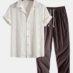 Geometric Jacquard Eyelet Cuban Shirt & Straight Leg Linen Pants