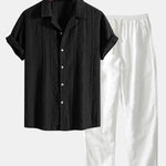 Geometric Jacquard Eyelet Cuban Shirt & Straight Leg Linen Pants