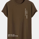 Japanese Slogan Print Cotton Arc Hem T-Shirt