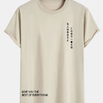 Japanese Slogan Print Cotton Arc Hem T-Shirt