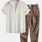 Geometric Jacquard Eyelet Cuban Shirt & Linen Cotton Blend Cropped Pants