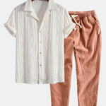 Geometric Jacquard Eyelet Cuban Shirt & Linen Cotton Blend Cropped Pants