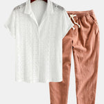 Geometry Textured Cuban Shirt & Linen Cotton Blend Cropped Pants