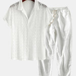 Geometry Textured Cuban Shirt & Linen Cotton Blend Cropped Pants
