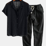 Geometry Textured Cuban Shirt & Linen Cotton Blend Cropped Pants