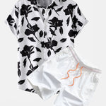 Floral Print Button Up Shirt & Swim Shorts
