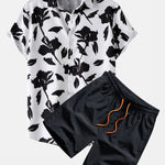 Floral Print Button Up Shirt & Swim Shorts