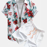 Tropical Floral Print Button Up Shirt & Swim Shorts