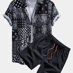 Paisley Print Button Up Shirt & Swim Shorts