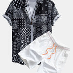 Paisley Print Button Up Shirt & Swim Shorts