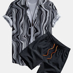 Marble Texture Print Button Up Shirt & Swim Shorts