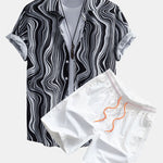 Marble Texture Print Button Up Shirt & Swim Shorts