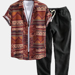 Floral Geometric Patchwork Print Cotton Shirt & Linen Cotton Blend Cropped Pants