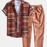 Floral Geometric Patchwork Print Cotton Shirt & Linen Cotton Blend Cropped Pants