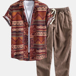 Floral Geometric Patchwork Print Cotton Shirt & Linen Cotton Blend Cropped Pants