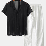 Mesh Textured Shirt & Straight Leg Linen Pants