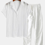 Mesh Textured Shirt & Straight Leg Linen Pants