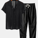 Mesh Textured Shirt & Straight Leg Linen Pants