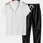 Mesh Textured Shirt & Straight Leg Linen Pants
