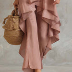 Bohemian Style Crinkled Gauze Sleeveless Top And Wide-leg Pants Two-piece Set