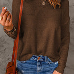 Margovil Drop Shoulder Long Sleeves Solid Knitting Sweater