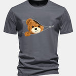 Regular Fit Zipper Bear Print Cotton T-Shirt