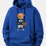 Basketball Bear Print Relax Fit Drawstring Hoodie