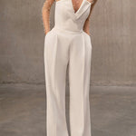V Neck Strapless Pocketed Wide Leg Jumpsuit