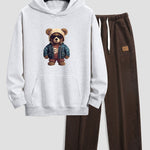 Bear In Leather Jacket Print Relax Fit Hoodie & Straight Leg Corduroy Pants