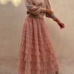 Margovil Tulle Layered Ruffle Mesh Maxi Skirt