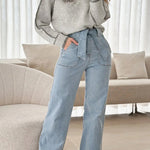 Mockneck Contrast Stitching Wool Knit Sweater