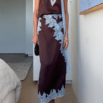 Chic Sleeveless V Neck Lace Trim Satin Top