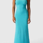 Margovil Strapless Tube Striped Knit Maxi Bodycon Dress