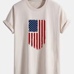 Regular Fit American Flag Print Cotton T-Shirt