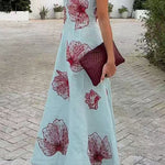Crewneck Sleeveless Floral Print Maxi Dress