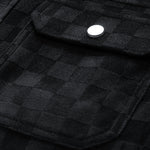 Checkerboard Print Faux Suede Pocket Jacket